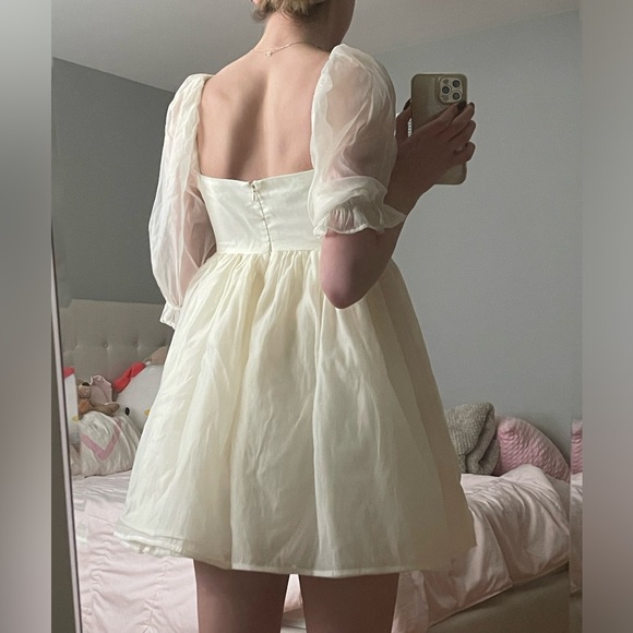 Cream/White Puff-Sleeve Babydoll Mini Dress Forever 21 - Picture 3 of 13